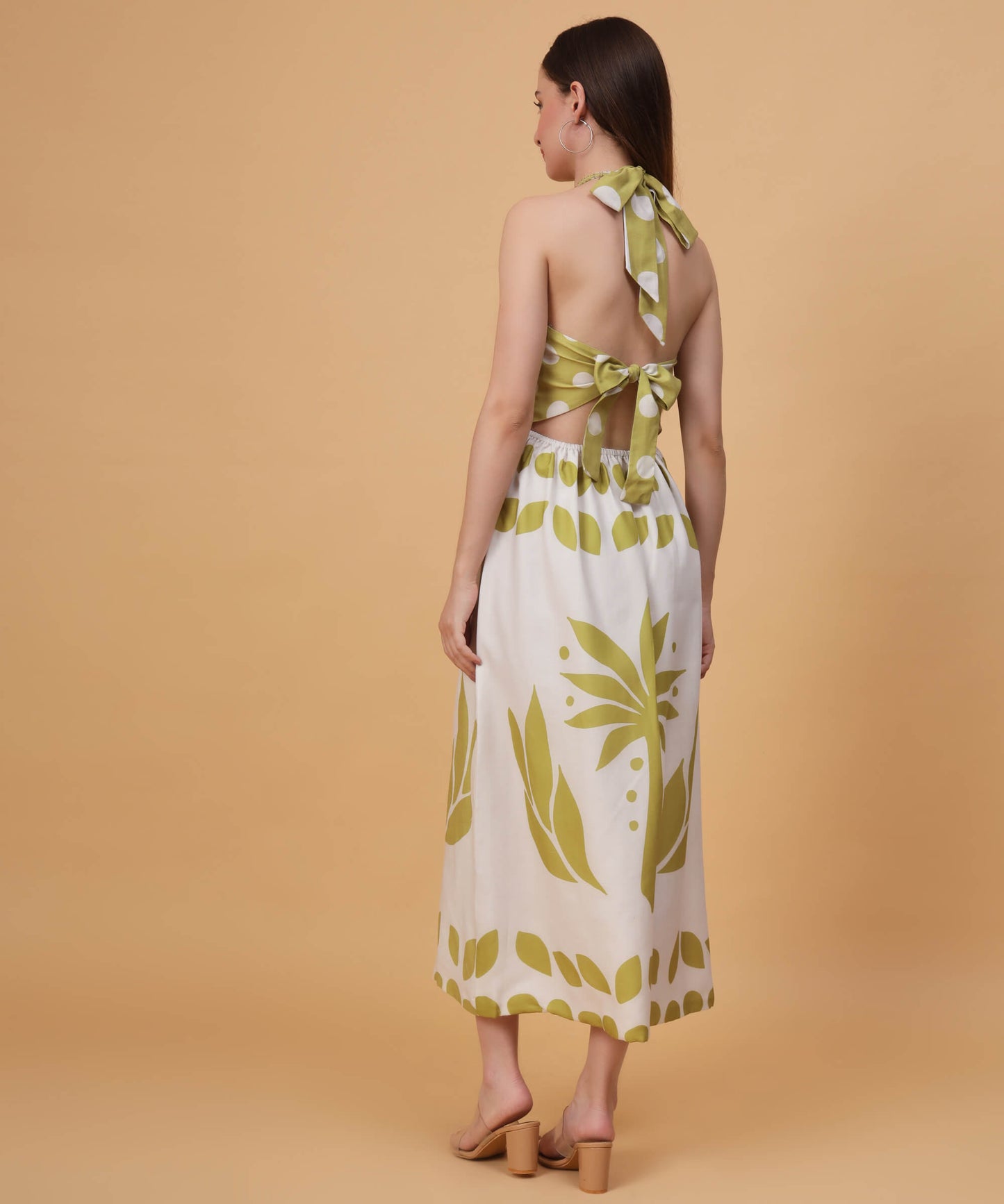 Green graphic palm maxi dress