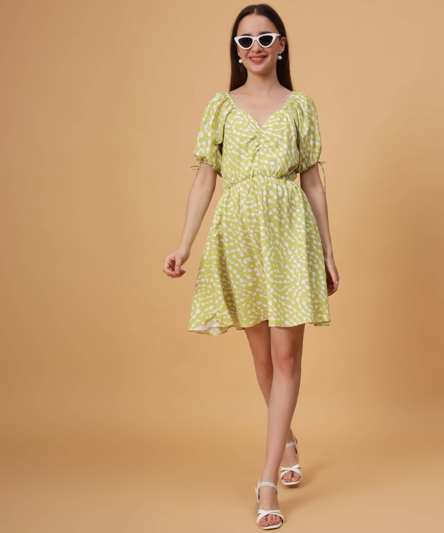 lime dotted mini dress