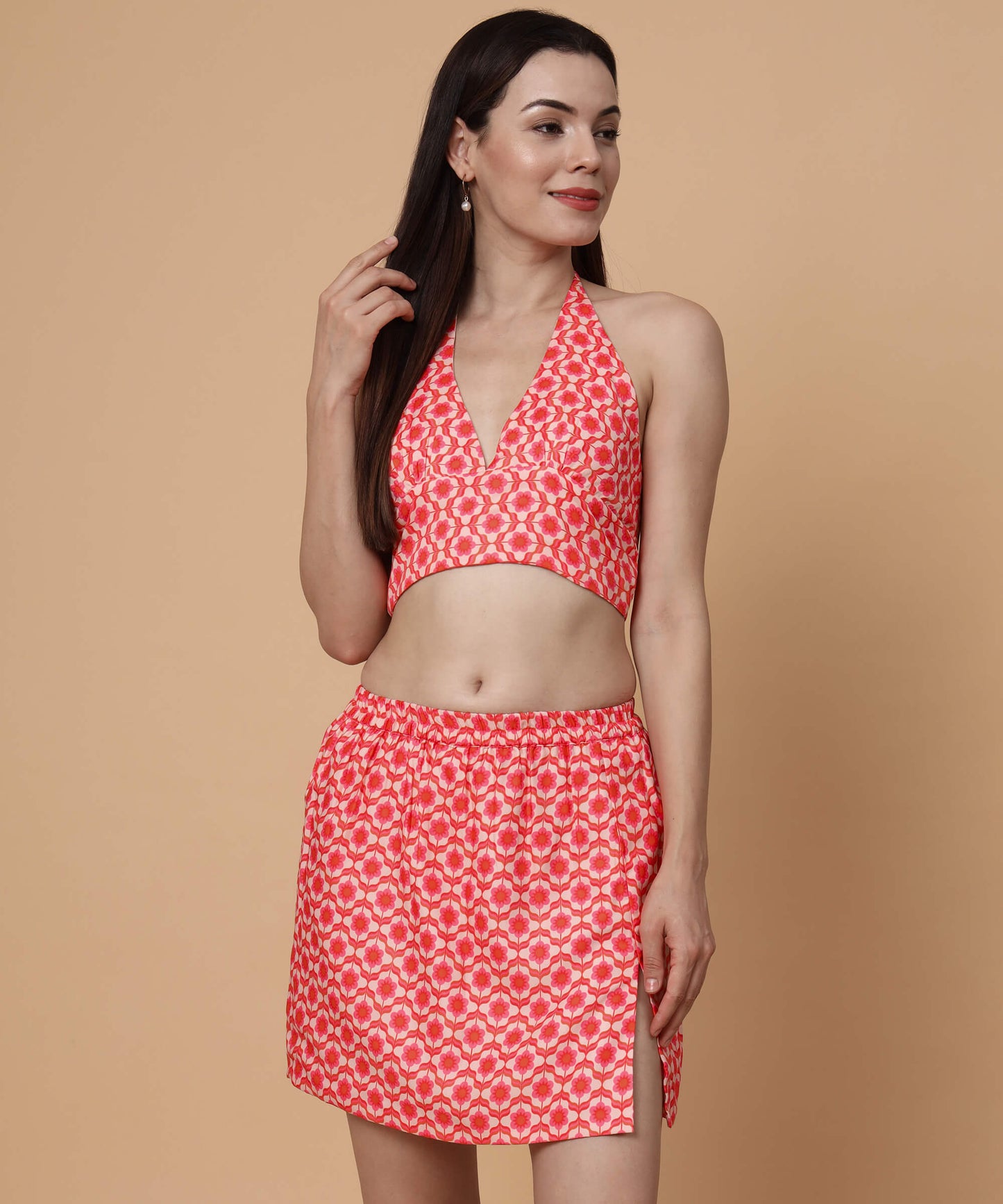 Floral halter neck allover printed set