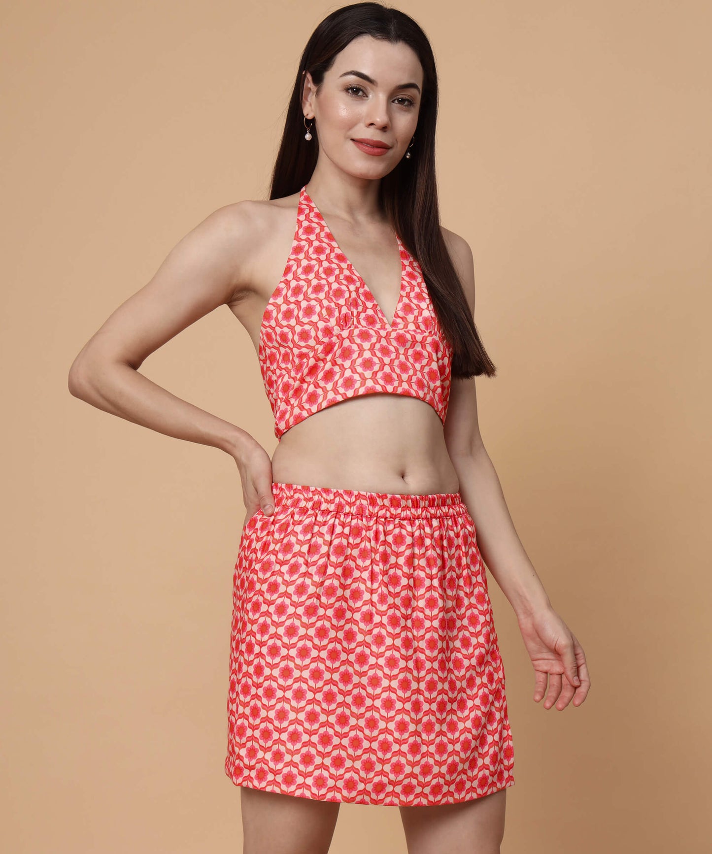 Floral halter neck allover printed set