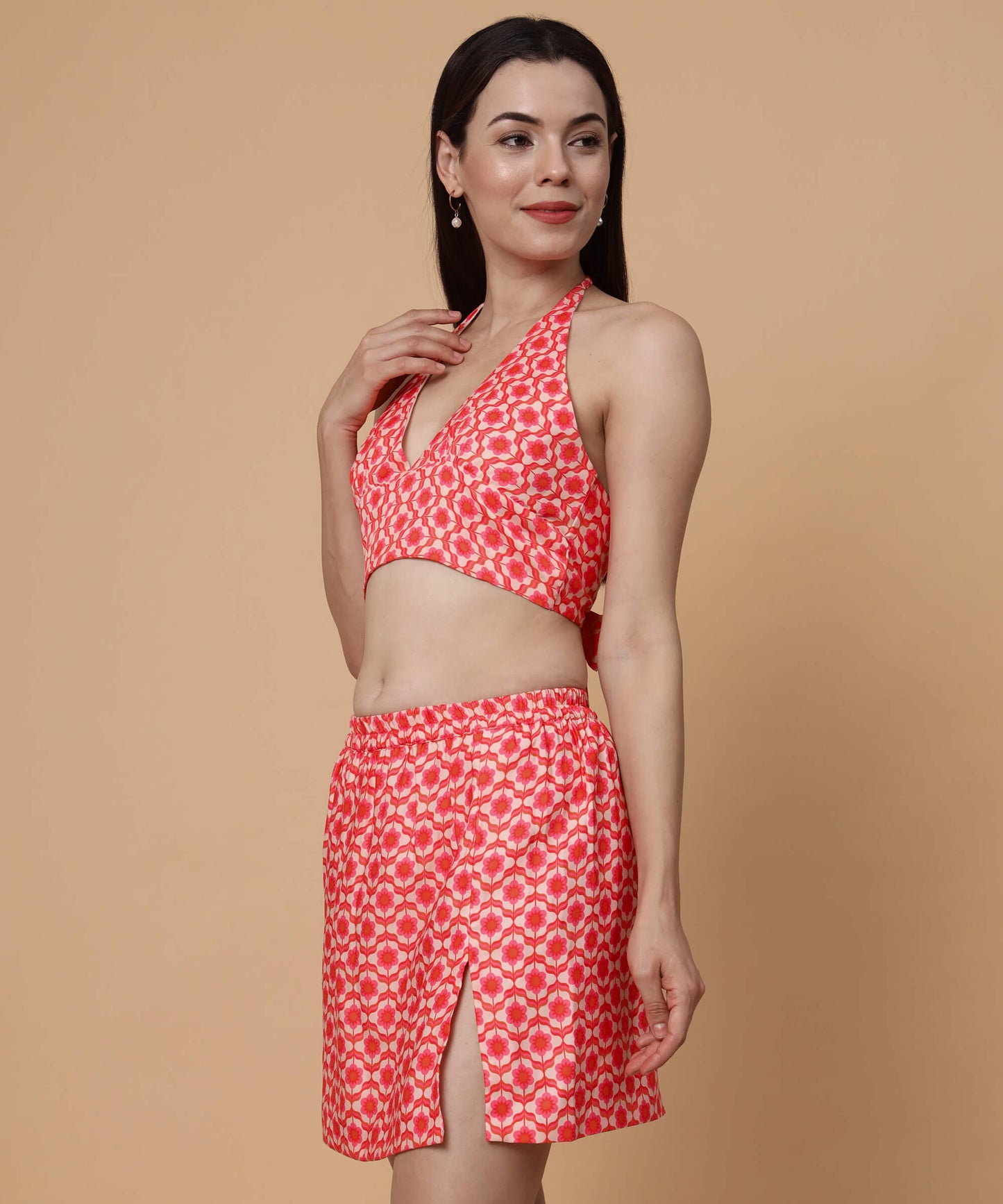 Floral halter neck allover printed set