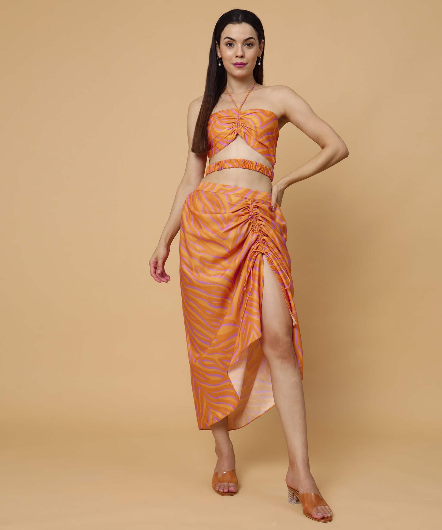 Orange tiger striped cutout skirt