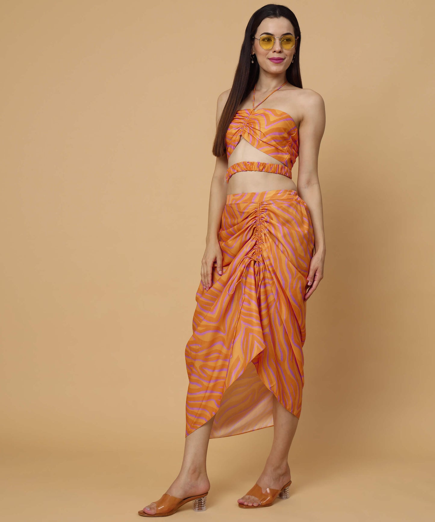 Orange tiger striped cutout skirt