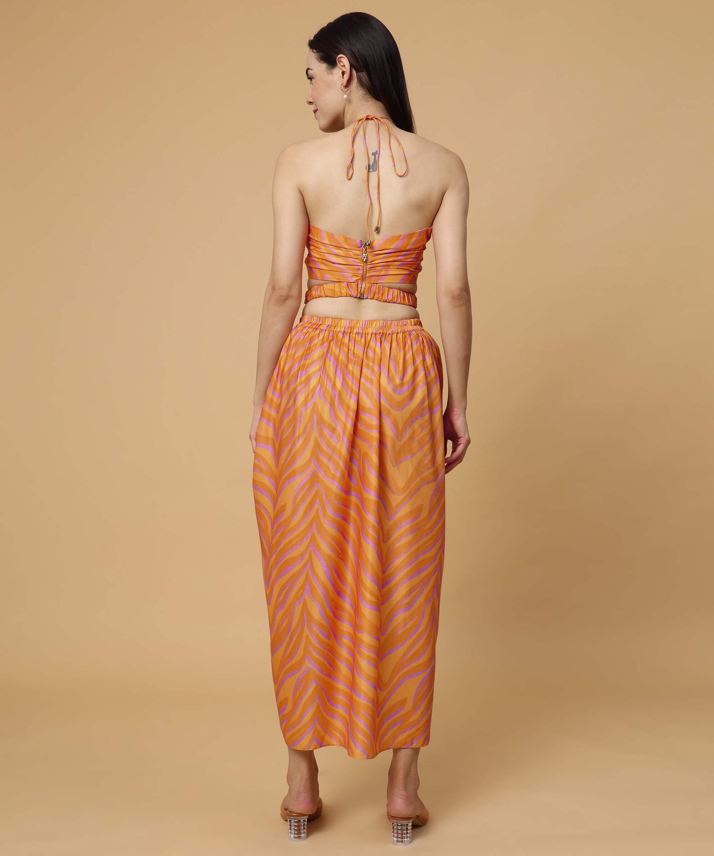 Orange tiger striped cutout skirt