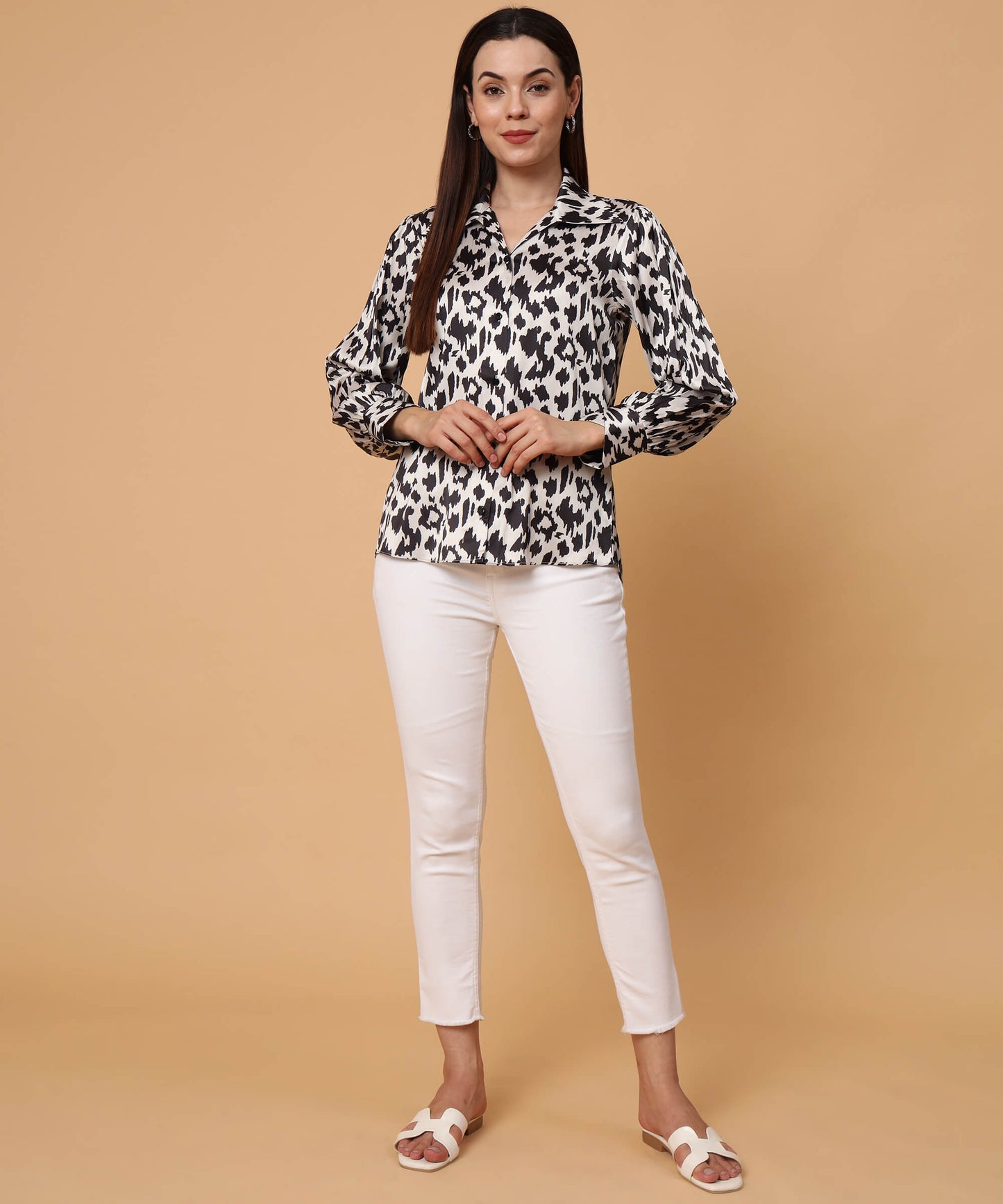 Leopard puff sleeves shirt