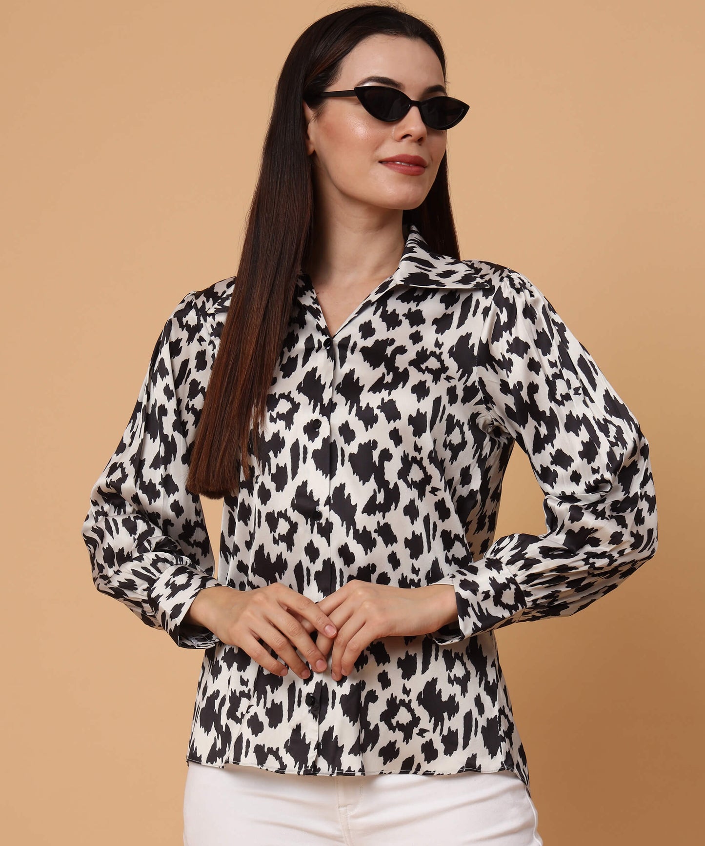 Leopard puff sleeves shirt