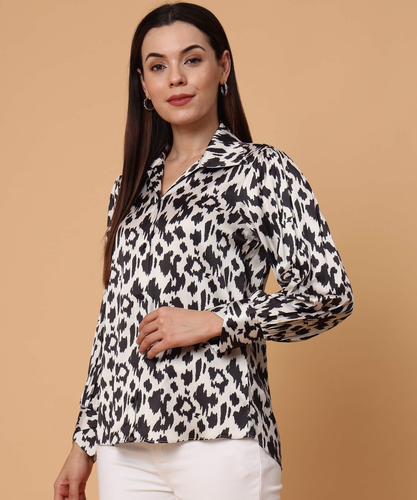 Leopard puff sleeves shirt