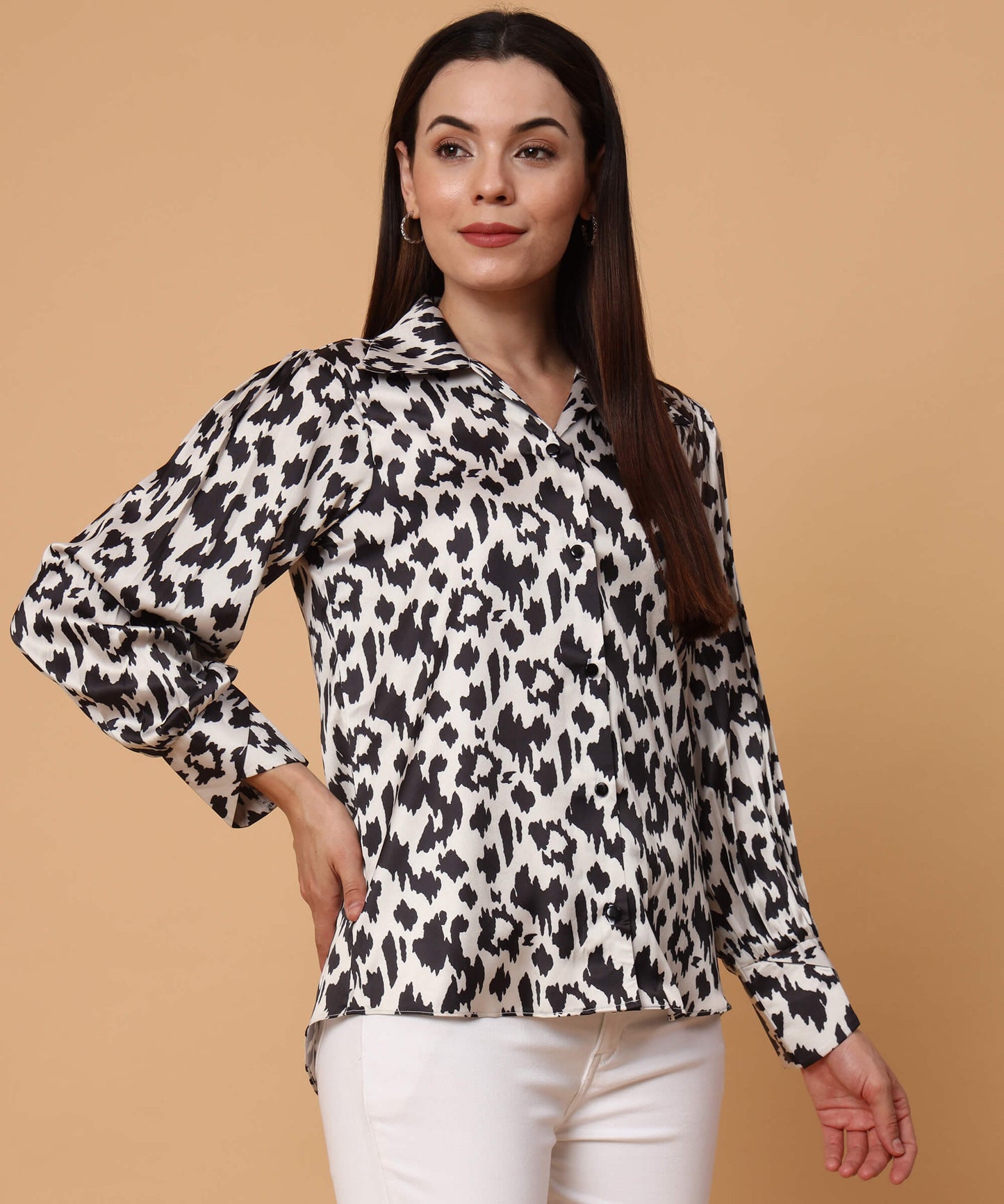 Leopard puff sleeves shirt