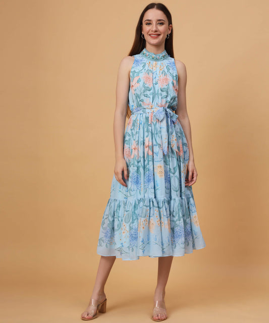 Sky blue necktie dress with elasticated waist dreaming in dutch