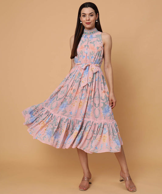 Peach Necktie dress with elasticated waist dreaming in dutch