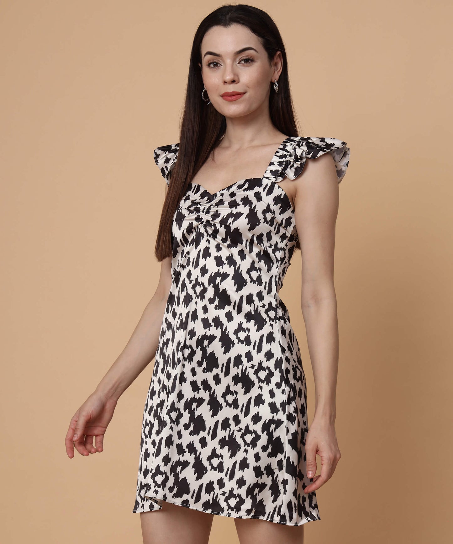 Leopard mini ruffle sleeves dress